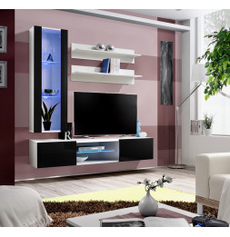 Ensemble TV mural - Fly S2 - 160 x 40 x 190 cm - Noir et blanc