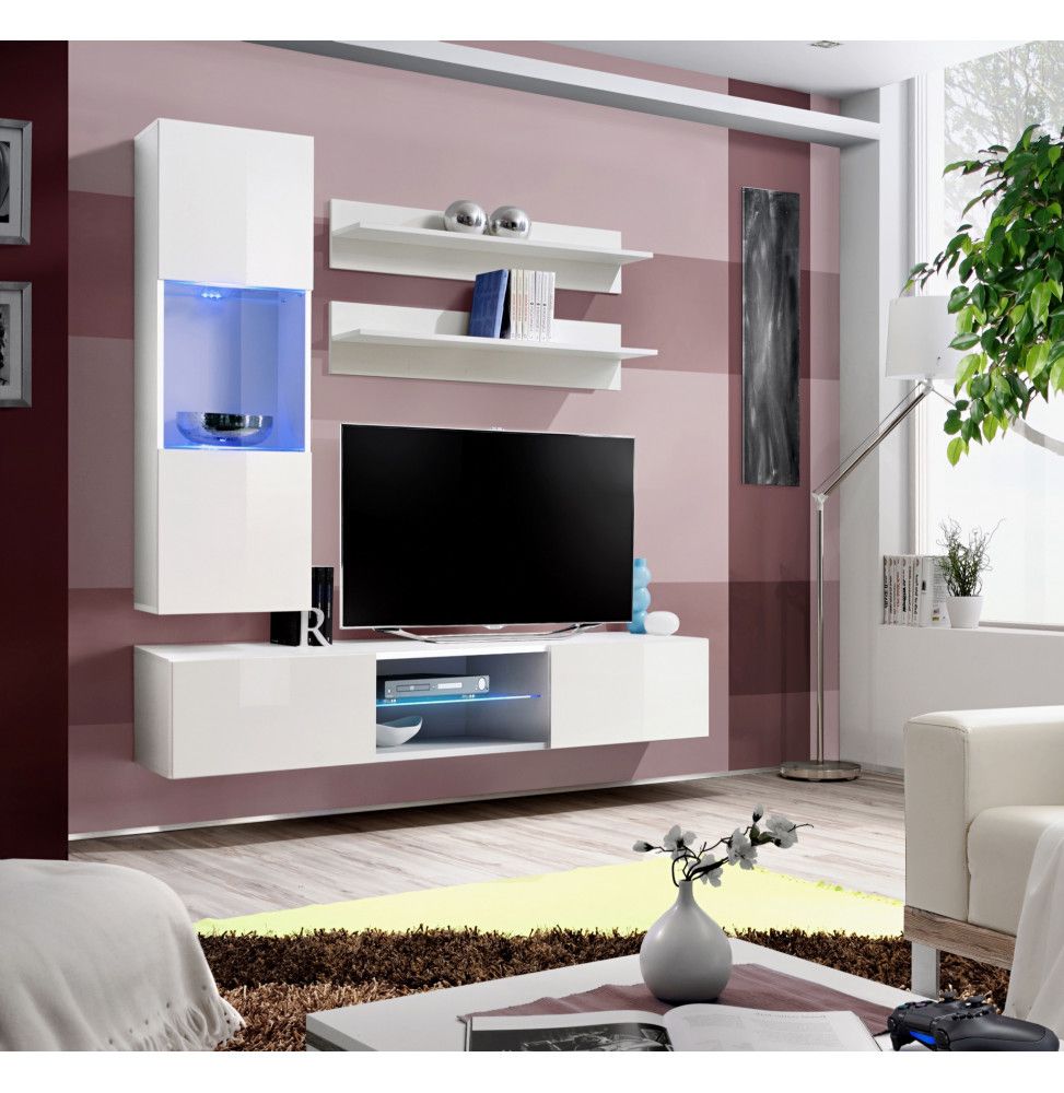 Ensemble TV mural - Fly S3 - 160 x 40 x 190 cm - Blanc