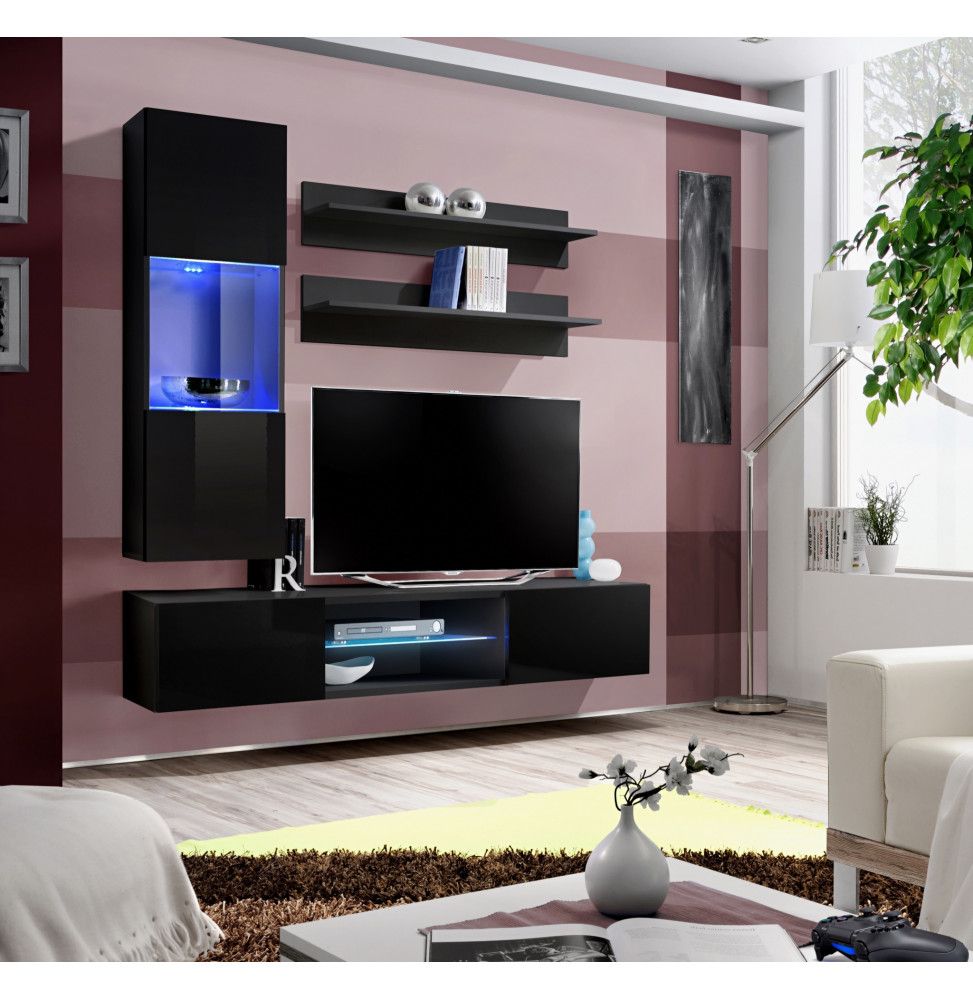 Ensemble TV mural - Fly S3 - 160 x 40 x 190 cm - Noir