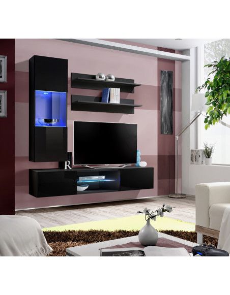 Ensemble TV mural - Fly S3 - 160 x 40 x 190 cm - Noir