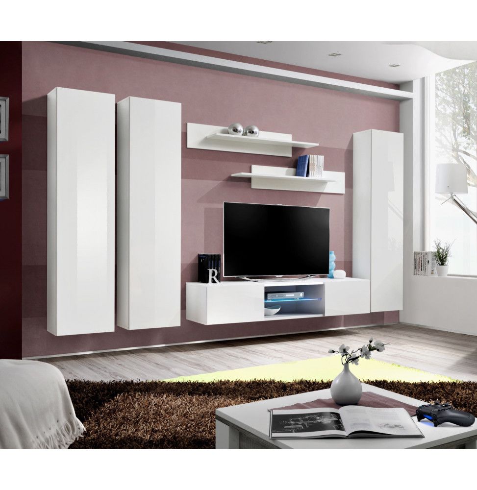 Ensemble TV mural - FLY P1 - 310 x 40 x 190 cm - Blanc