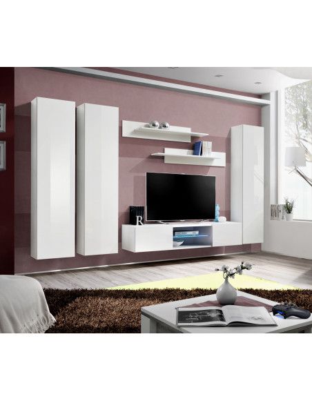 Ensemble TV mural - FLY P1 - 310 x 40 x 190 cm - Blanc