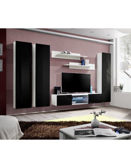 Ensemble TV mural - FLY P1 - 310 x 40 x 190 cm - Noir et blanc