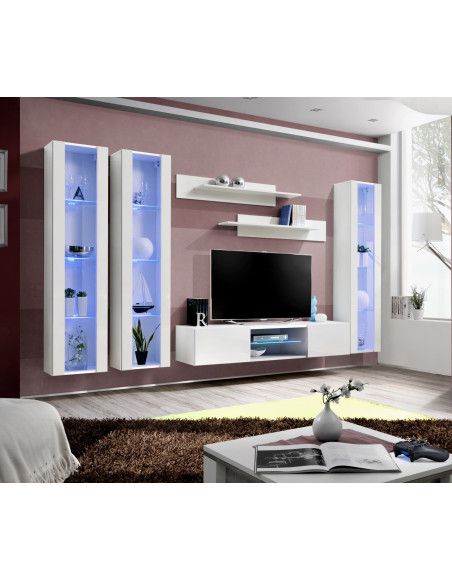 Ensemble TV mural - FLY P2 - 310 x 40 x 190 cm - Blanc