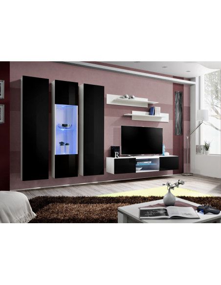 Ensemble TV mural - FLY P5 - 310 x 40 x 190 cm - Noir et blanc