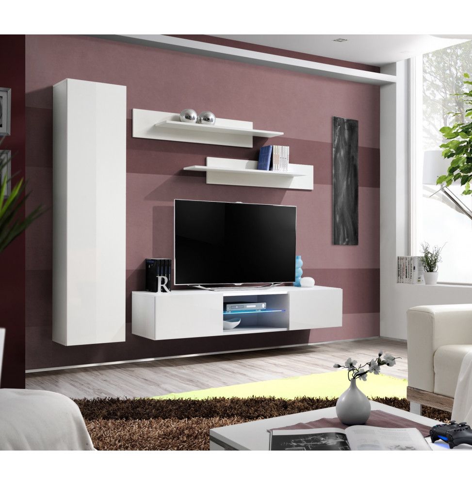 Ensemble TV mural - FLY R1 - 210 x 40 x 190 cm - Blanc