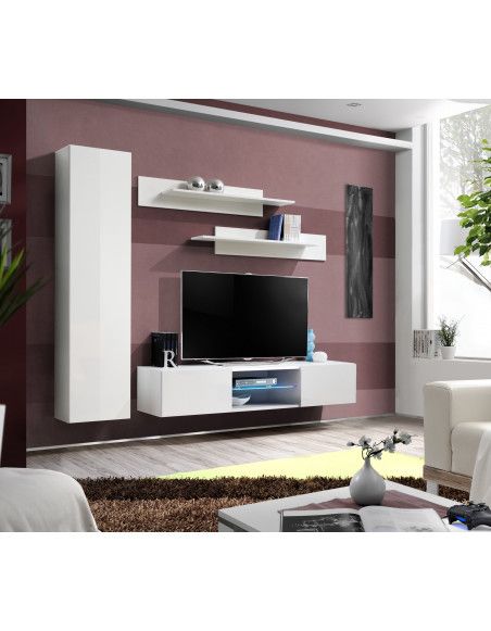 Ensemble TV mural - FLY R1 - 210 x 40 x 190 cm - Blanc