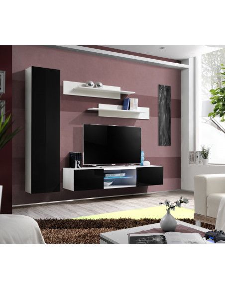 Ensemble TV mural - FLY R1 - 210 x 40 x 190 cm - Noir et blanc