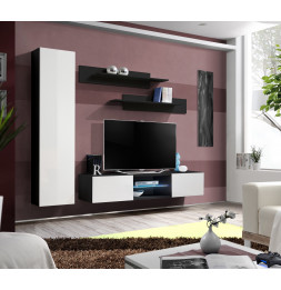 Ensemble TV mural - FLY R1 - 210 x 40 x 190 cm - Blanc et noir