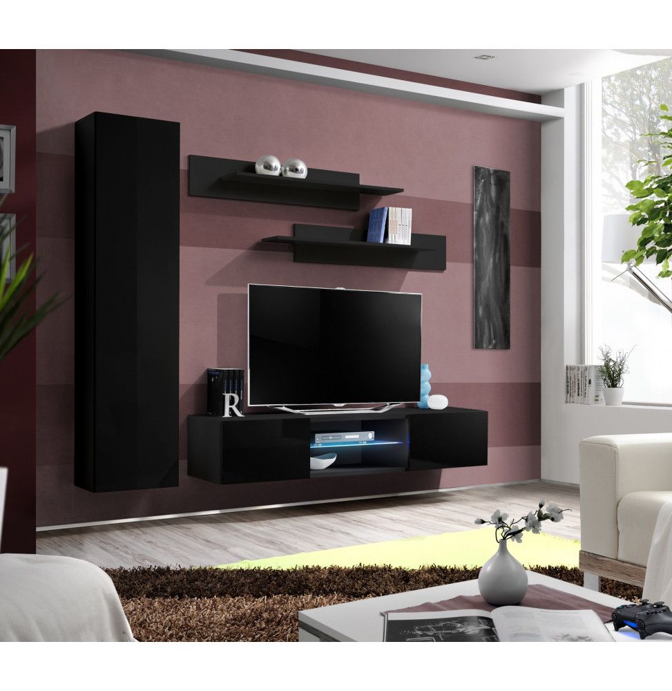 Ensemble TV mural - FLY R1 - 210 x 40 x 190 cm - Noir