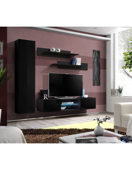 Ensemble TV mural - FLY R1 - 210 x 40 x 190 cm - Noir