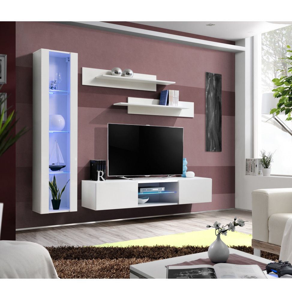 Ensemble TV mural - FLY R2 - 210 x 40 x 190 cm - Blanc