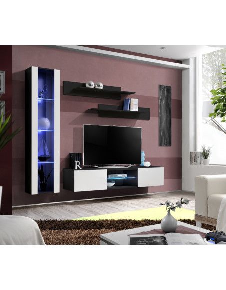 Ensemble TV mural - FLY R2 - 210 x 40 x 190 cm - Blanc et noir