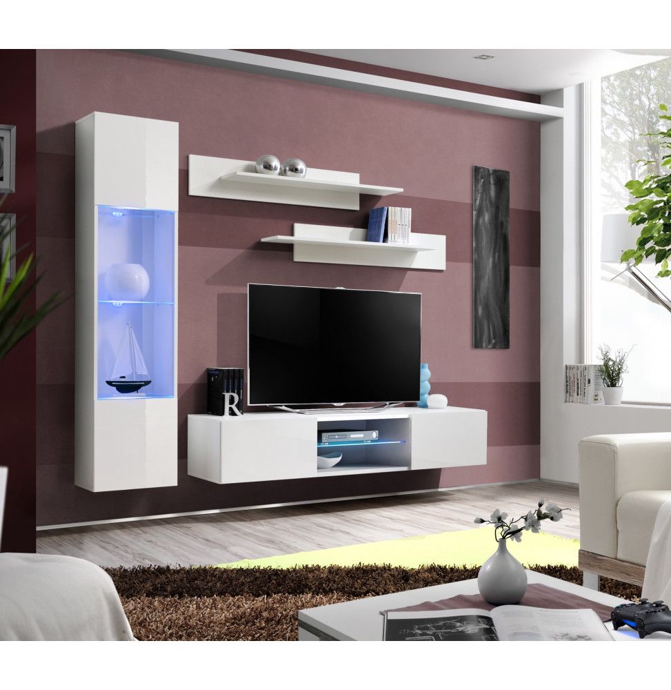 Ensemble TV mural - FLY R3 - 210 x 40 x 190 cm - Blanc