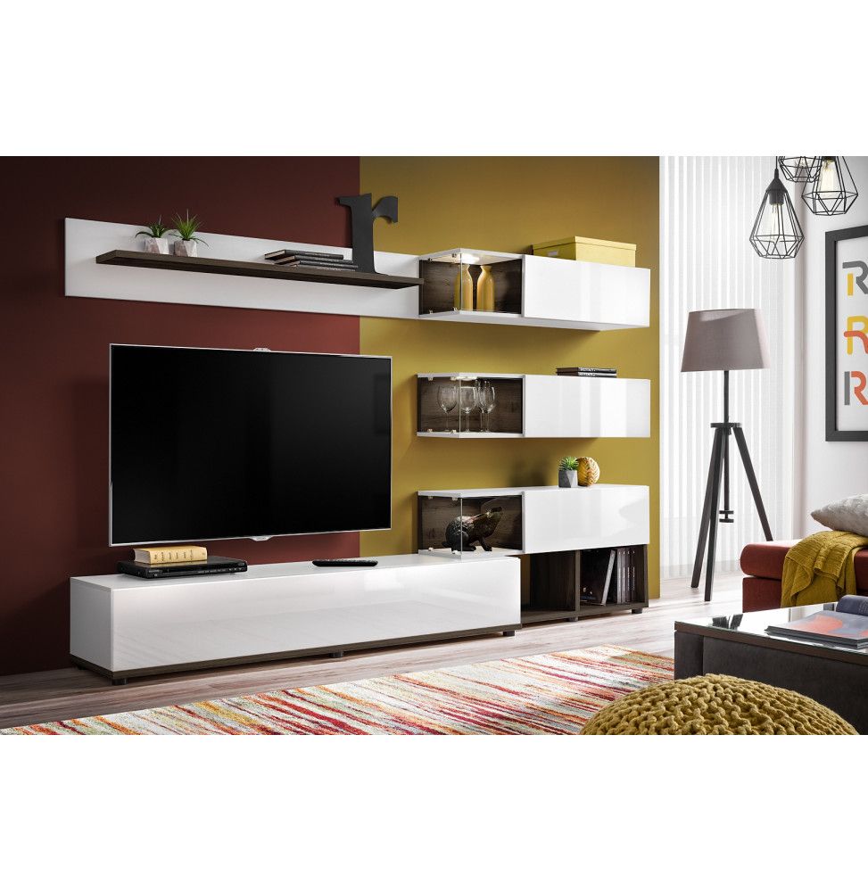 Ensemble meuble TV mural  - ABW Silk - 240 x 40 x 150 cm - Blanc