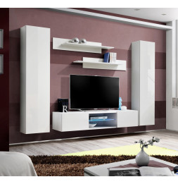 Ensemble meuble TV mural - FLY O1 - 260 x 40 x 190 cm - Blanc