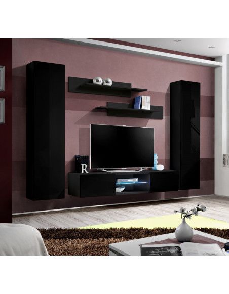 Ensemble meuble TV mural - FLY O1 - 260 x 40 x 190 cm - Noir