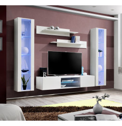 Ensemble meuble TV mural - FLY O2 - 260 x 40 x 190 cm - Blanc