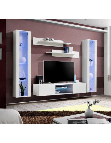 Ensemble meuble TV mural - FLY O2 - 260 x 40 x 190 cm - Blanc