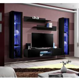 Ensemble meuble TV mural - FLY O2 - 260 x 40 x 190 cm - Noir