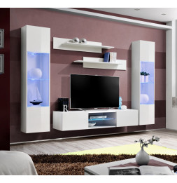 Ensemble meuble TV mural - FLY O3 - 260 x 40 x 190 cm - Blanc