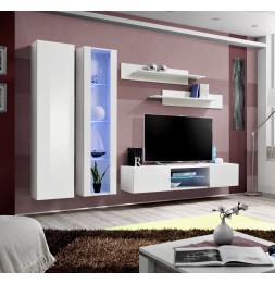 Ensemble meuble TV mural - FLY O4 - 260 x 40 x 190 cm - Blanc
