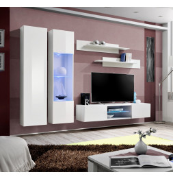 Ensemble meuble TV mural - FLY O5 - 260 x 40 x 190 cm - Blanc