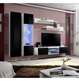 Ensemble meuble TV mural - FLY O5 - 260 x 40 x 190 cm - Noir et blanc