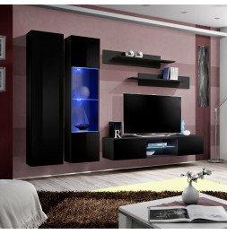 Ensemble meuble TV mural - FLY O5 - 260 x 40 x 190 cm - Noir