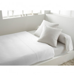 Drap plat uni en coton - 260 x 300 cm - Blanc