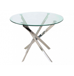 Table ronde design - Agis - D 90 x H 73 cm - Verre et métal chromé