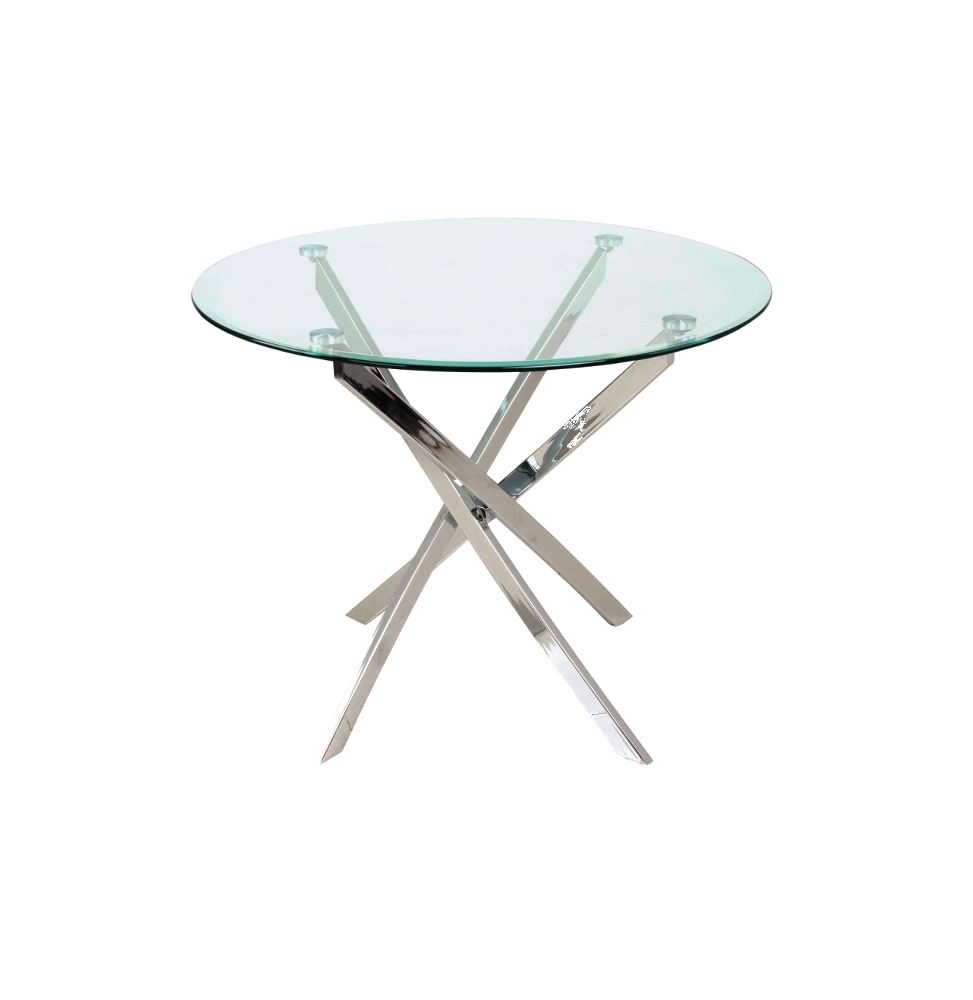 Table ronde design - Agis - D 90 x H 73 cm - Verre et métal chromé