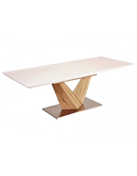 Table extensible 10 personnes - Alaras - 160-220 x 90 x 75 cm - Blanc laqué