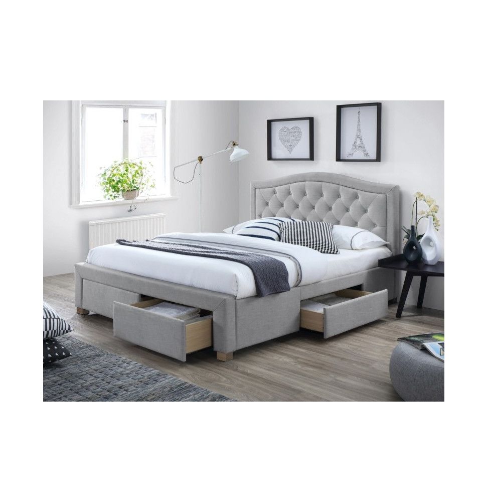 Lit double - Electra - Pour matelas 160 x 200 cm - Gris