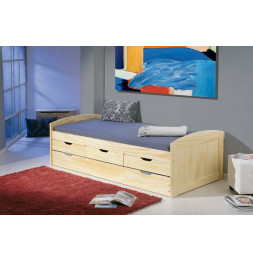 Lit simple Marinella avec 3 tiroirs et 1 tiroir lit - l 205 x P 98 x 63 cm - Beige