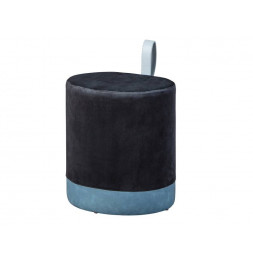 Tabouret Osane en velours avec lanière - l 38 x P 32 x H 43 cm - Noir et bleu