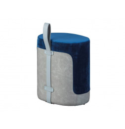 Tabouret Osane en velours avec lanière - l 38 x P 32 x H 43 cm - Bleu et gris