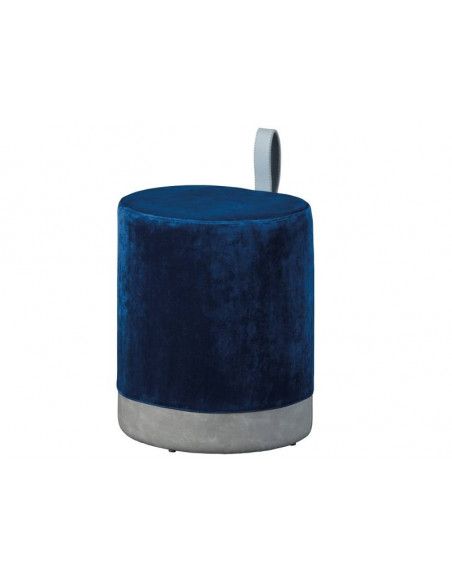 Tabouret Osane en velours avec lanière - l 38 x P 32 x H 43 cm - Bleu et gris