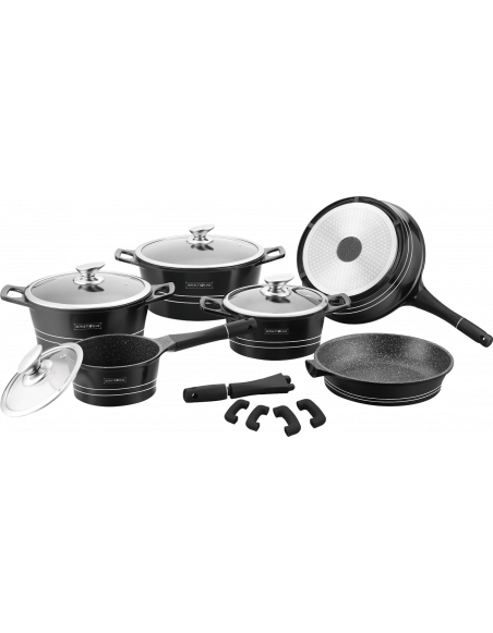 Batterie de cuisson complète effet marbre - 17 pièces - Tous feux - Noir