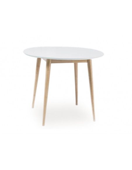 Table ronde - Larson - D 90  H 75 cm - Couleur chêne et blanc