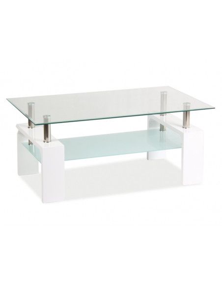 Table basse double niveau - Lisa Basic II - 100 x 60 x 55 cm - Blanc laqué