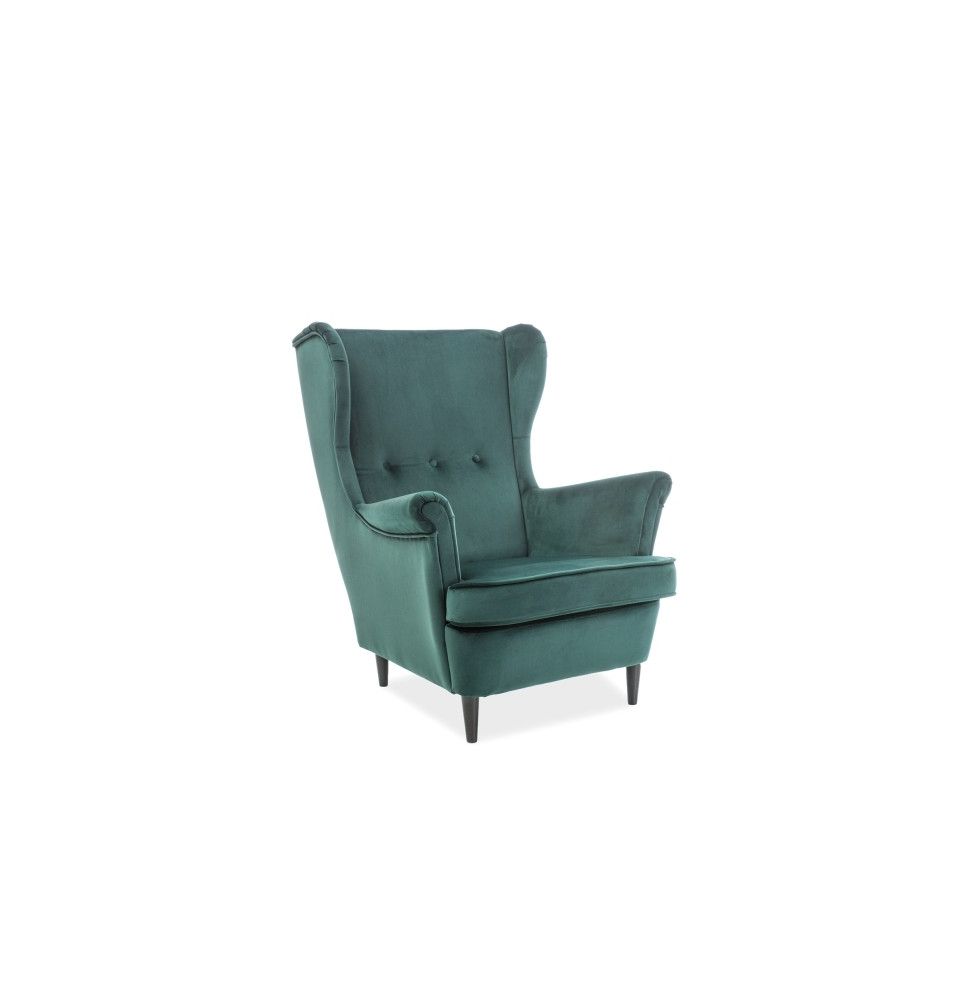 Fauteuil vintage - Lord - 85 x 72 x 101 cm - Tissu de velours - Vert