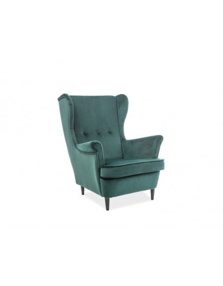 Fauteuil vintage - Lord - 85 x 72 x 101 cm - Tissu de velours - Vert