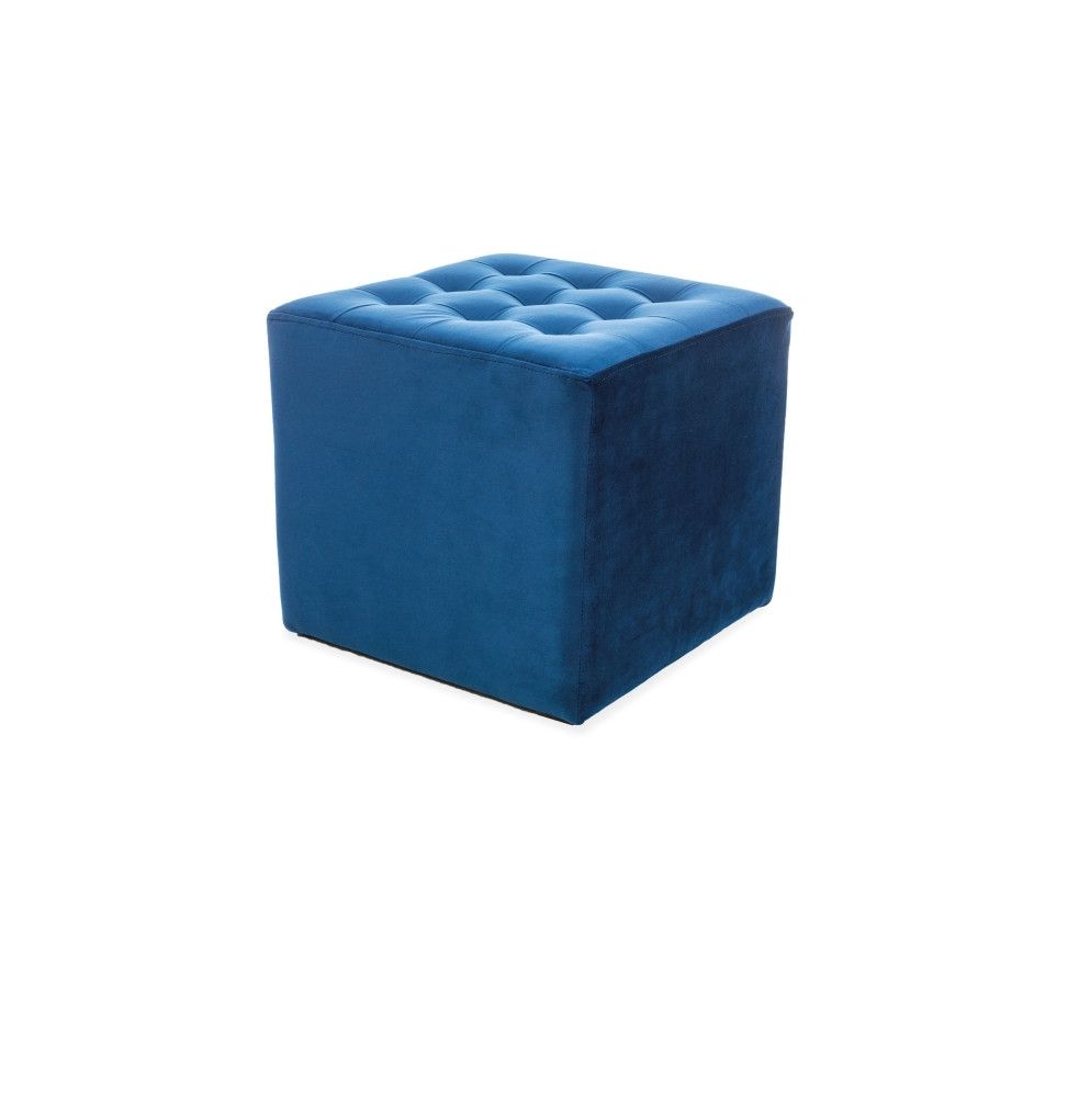 Pouf en tissu de velours - Lori - 39 x 39 x 34 cm - Bleu