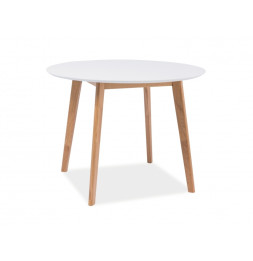 Table ronde - Mosso II - D 100 x H 75 cm - Couleur blanc et chêne