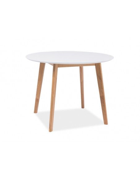 Table ronde - Mosso II - D 100 x H 75 cm - Couleur blanc et chêne