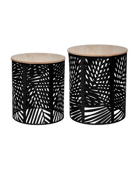 Set de 2 tables à café - Design feuille - Noir