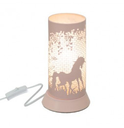 Lampe à poser - Décor cheval - D 11,5 x H 20,5 cm - Rose