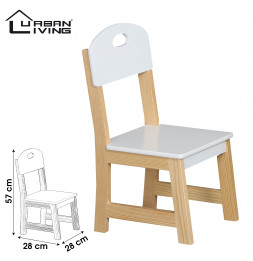 Chaise en bois pour enfant - L 28 x l 28 x H 57 cm - Blanc et beige