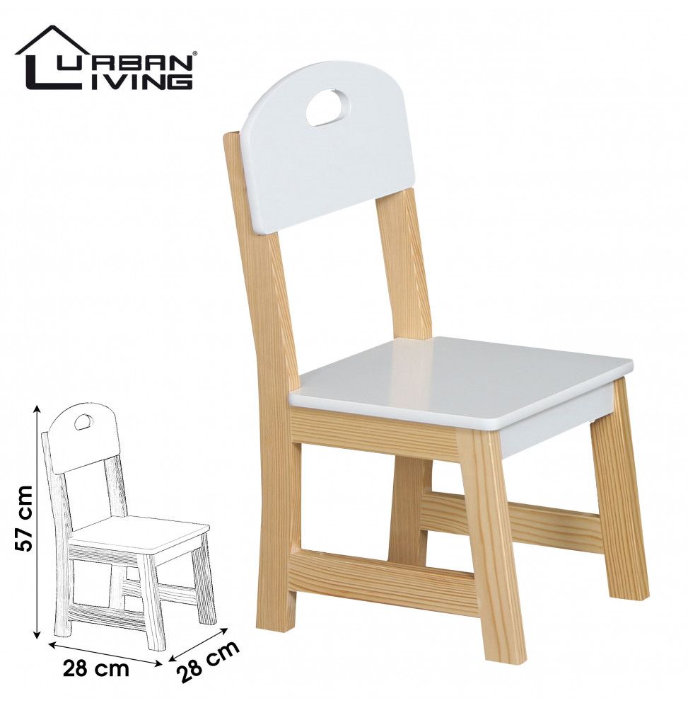 Chaise en bois pour enfant - L 28 x l 28 x H 57 cm - Blanc et beige